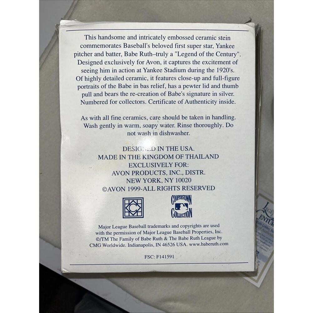 Pristine 1999 Babe Ruth Legend of the Century Collectors Lidded Beer Stein COA - Picture 14 of 14